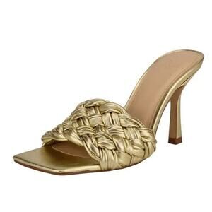 Marc Fisher LTD Draya Metallic Leather Heeled Slide Sandals Gold Women 6.5M NWOT